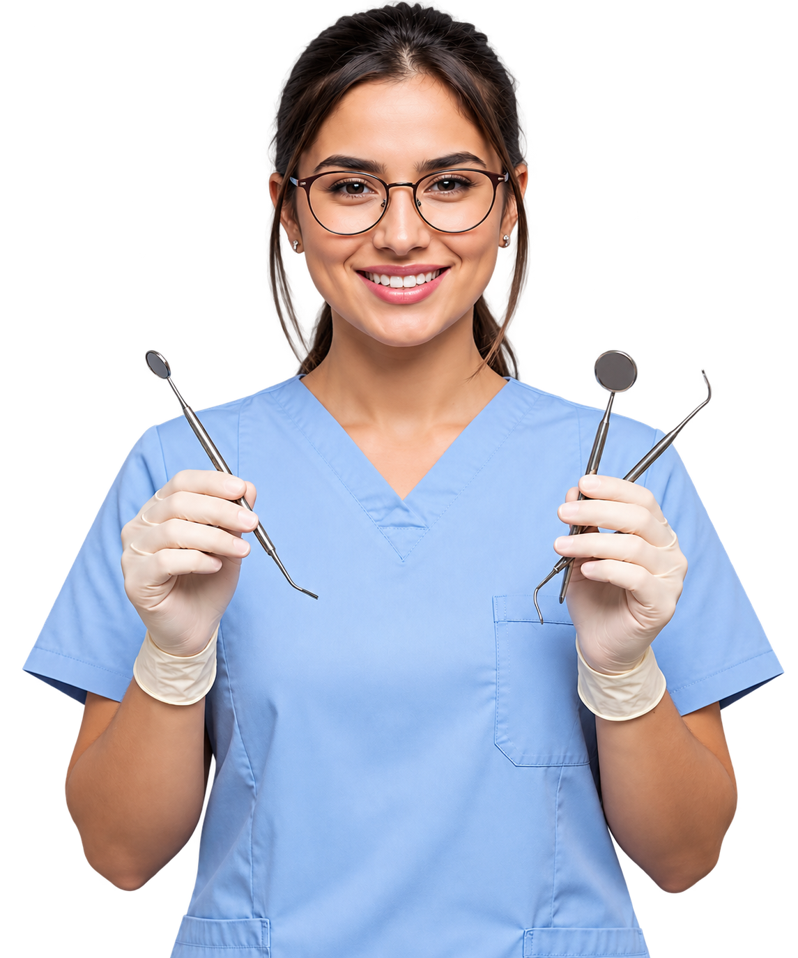 Dental professional holding examination instruments, representing dentists on the Crisro network